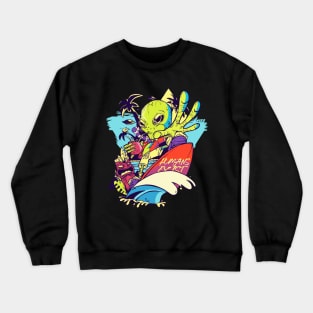 Alien Surfer Humans Exist Surfboard Graphic Design Crewneck Sweatshirt